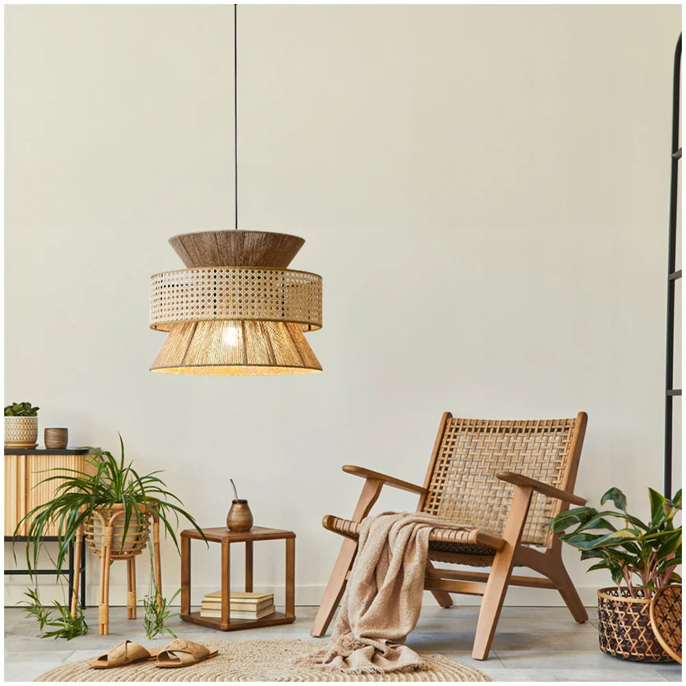 Farmhouse Hemp Rope & Rattan Lampshade