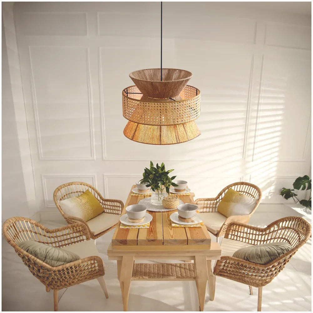 Farmhouse Hemp Rope & Rattan Lampshade