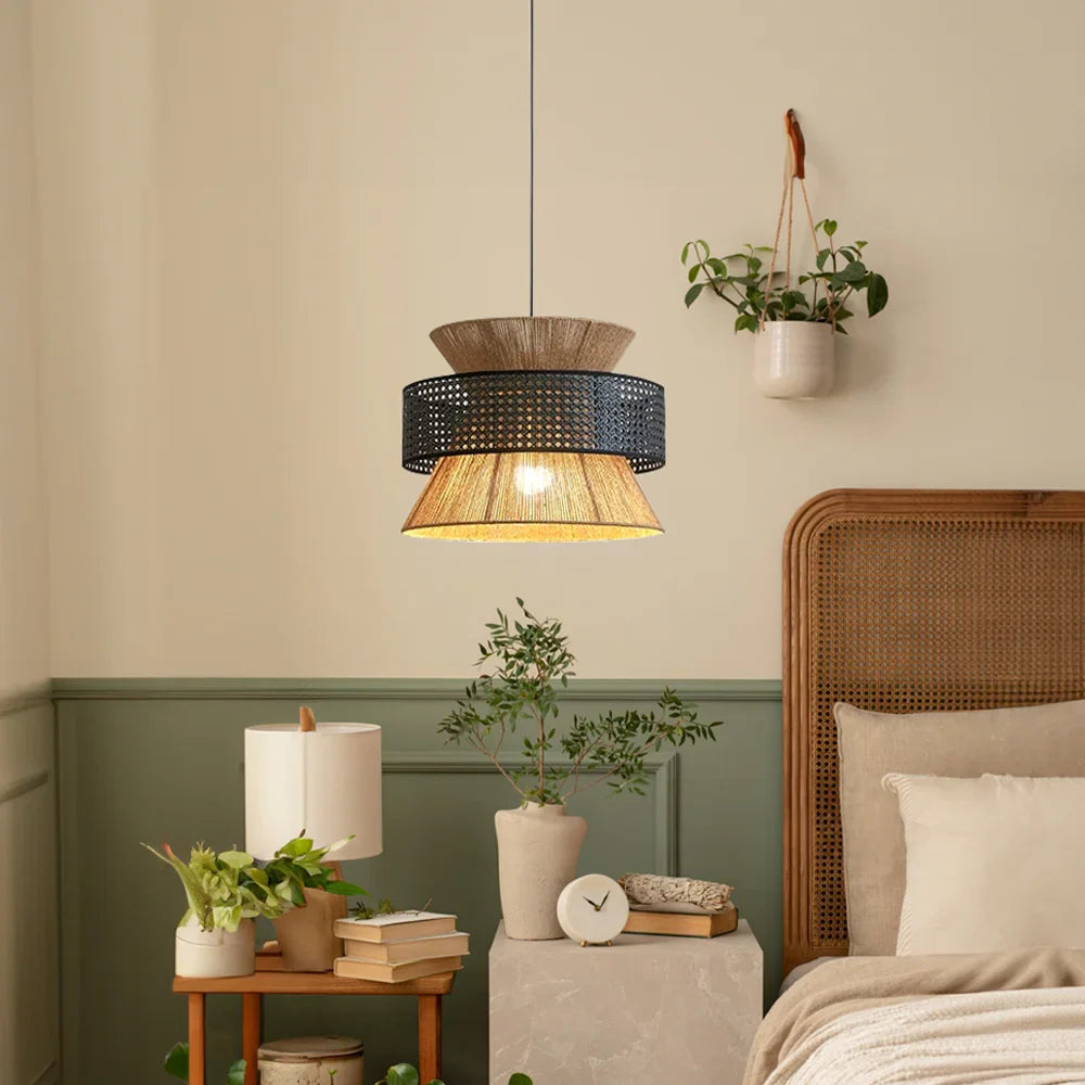 Farmhouse Hemp Rope & Rattan Lampshade