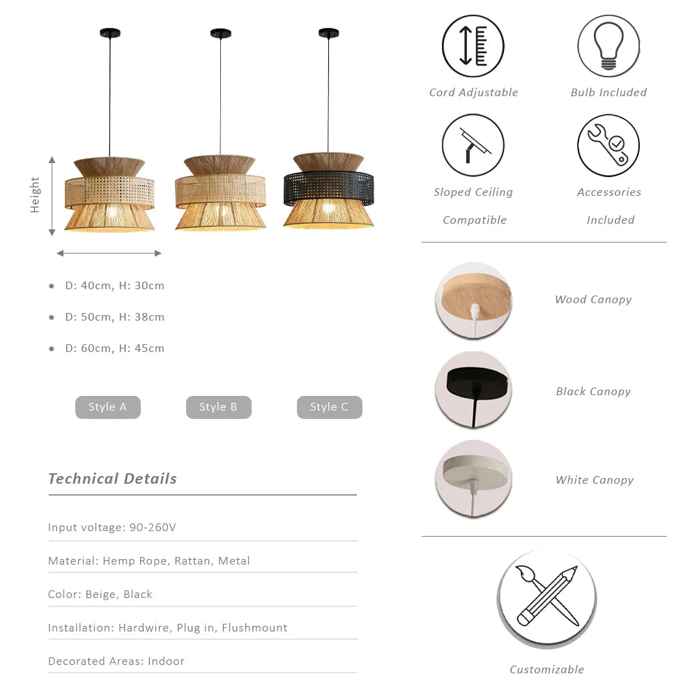 Farmhouse Hemp Rope & Rattan Lampshade